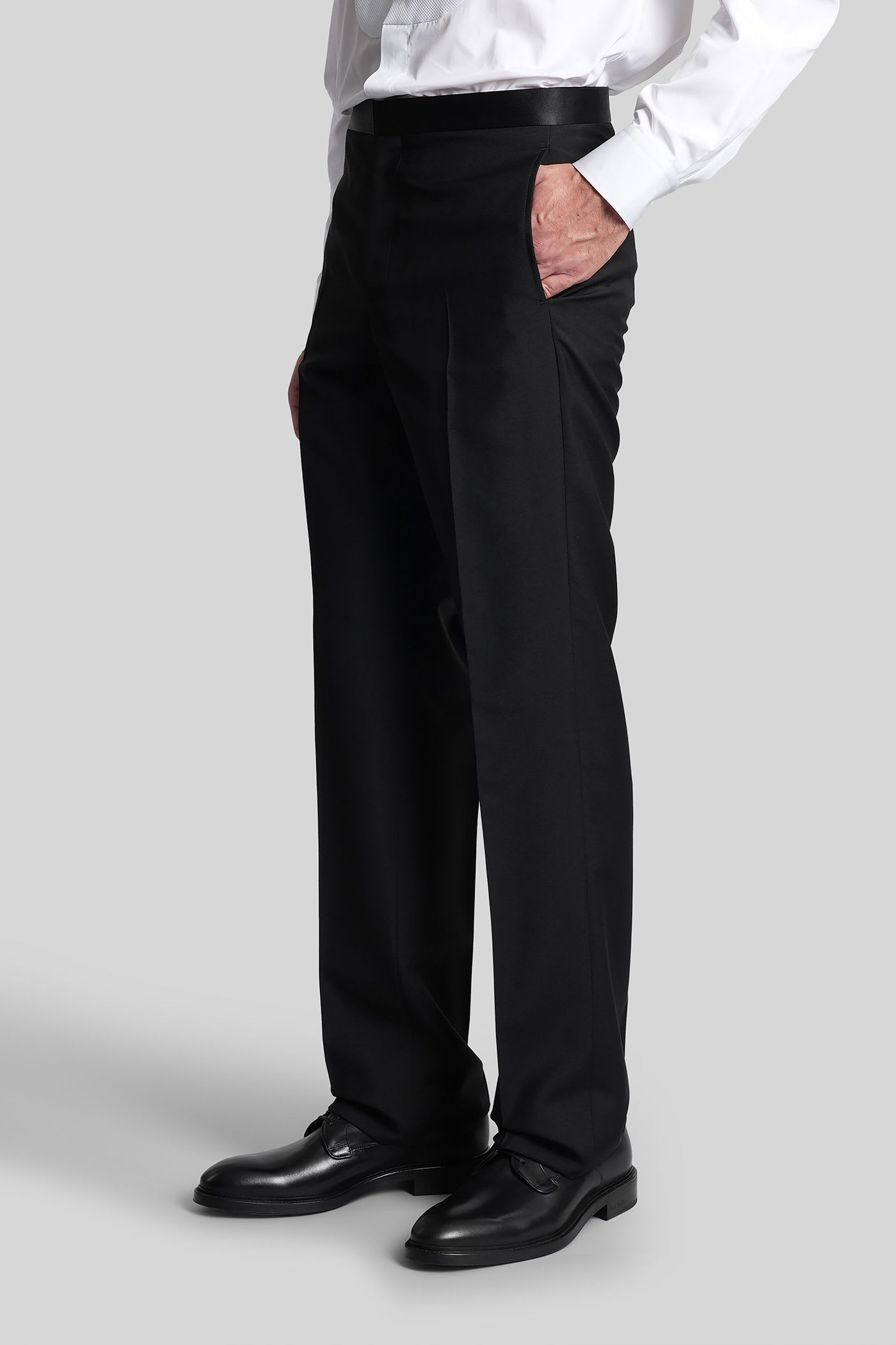 Givenchy Slim Fit Tailored Pants In Wool With Satin In Black
