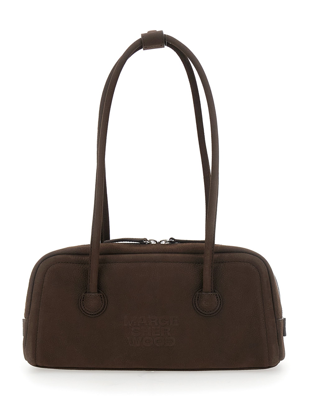boston Grey Shoulder Bag With Embossed Logo Lettering On The Front In Leather Woman