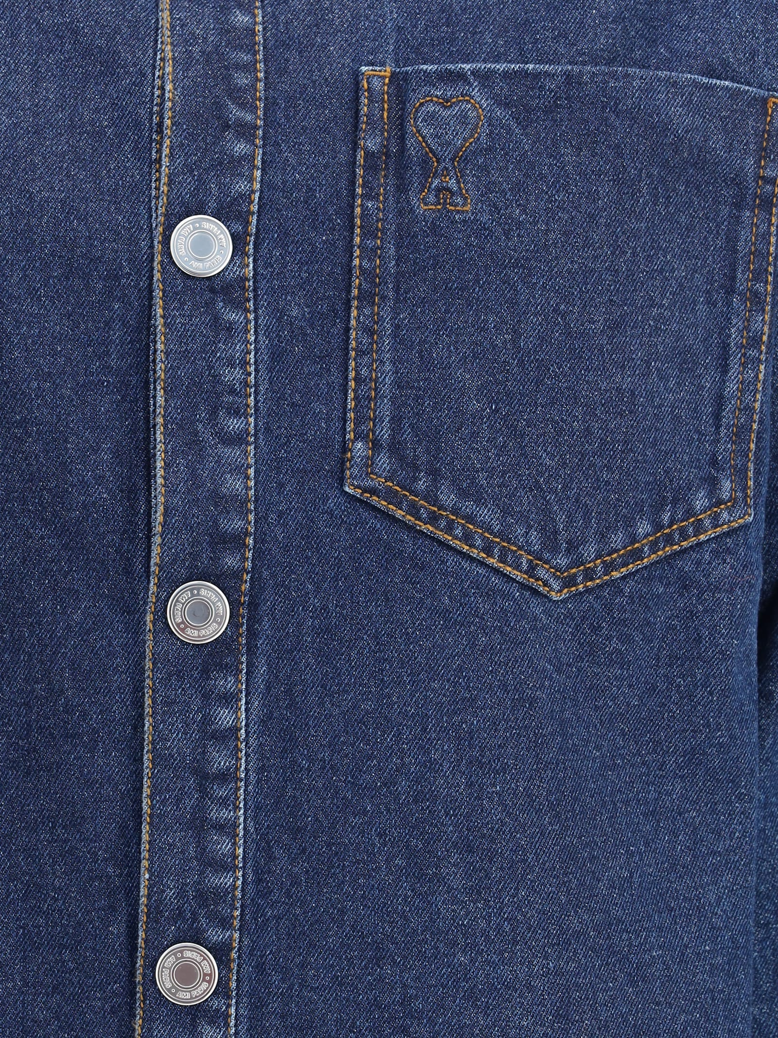 Ami Alexandre Mattiussi Ami De Coeur Cotton Denim Overshirt In Blue