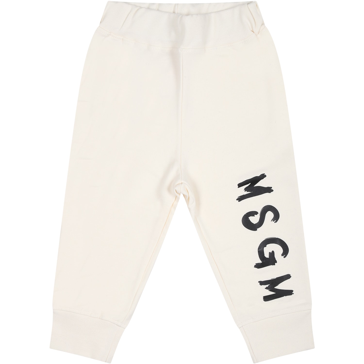 MSGM IVORY TROUSERS FOR BABY KIDS WITH LOGO