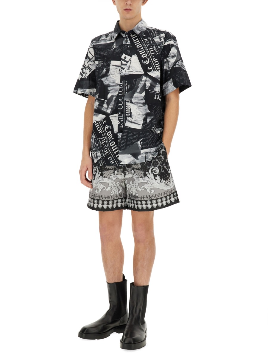 Shop Versace Jeans Couture Bermuda Shorts With Print In Black