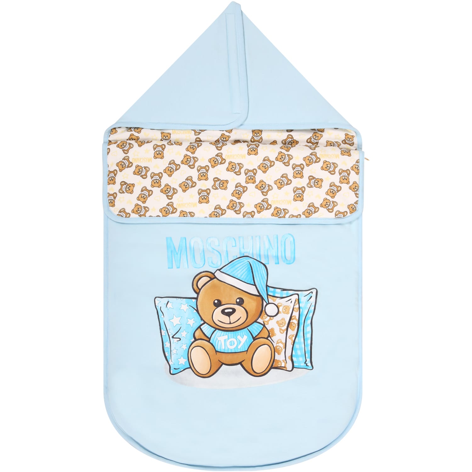 Moschino Light Blue Sleeping Bag For Baby Boy With Teddy Bears