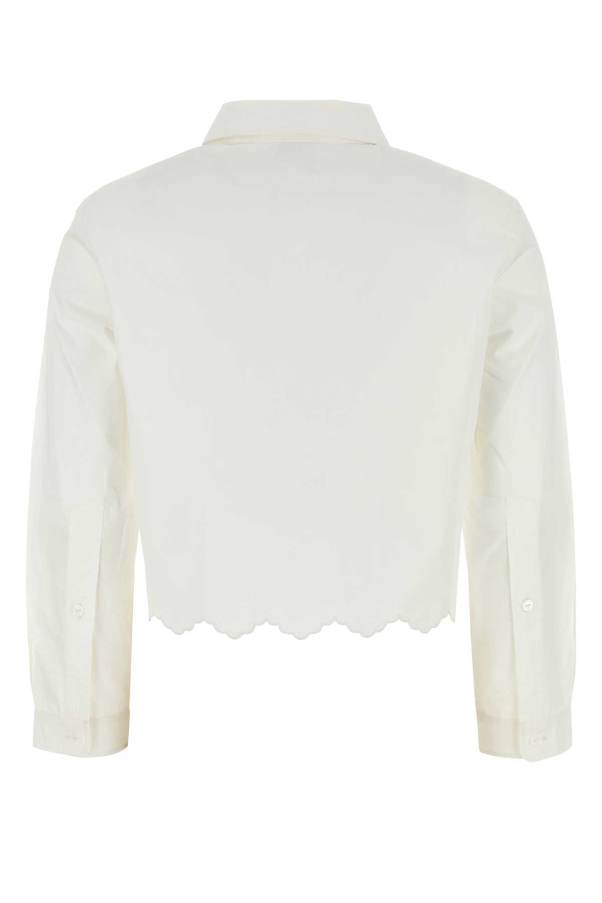 Patou Crisp Cotton Shirt With Pockets And Scalloped Hem In White