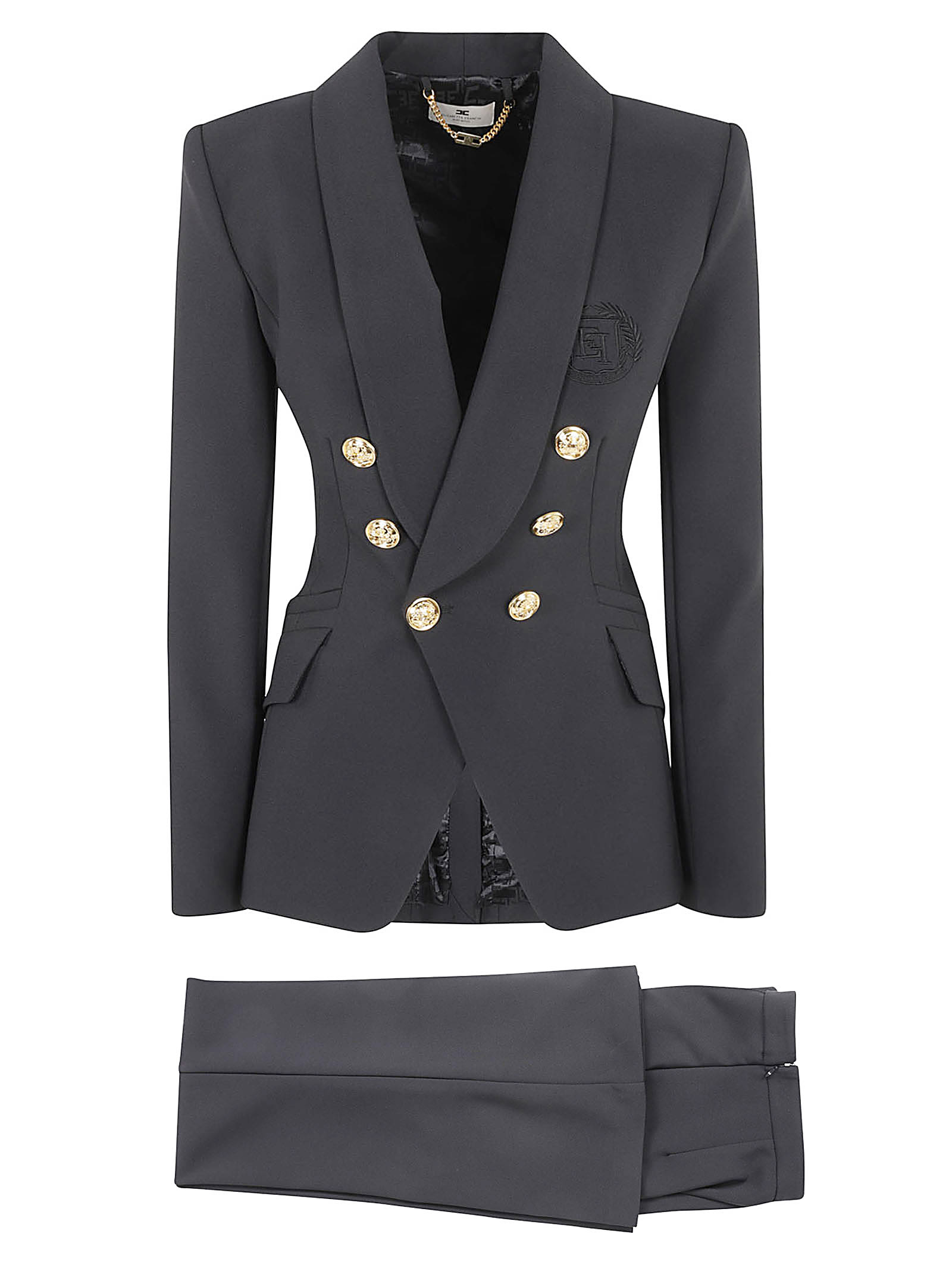 Elisabetta Franchi Logo Embroidery Double-breasted Suit In Black