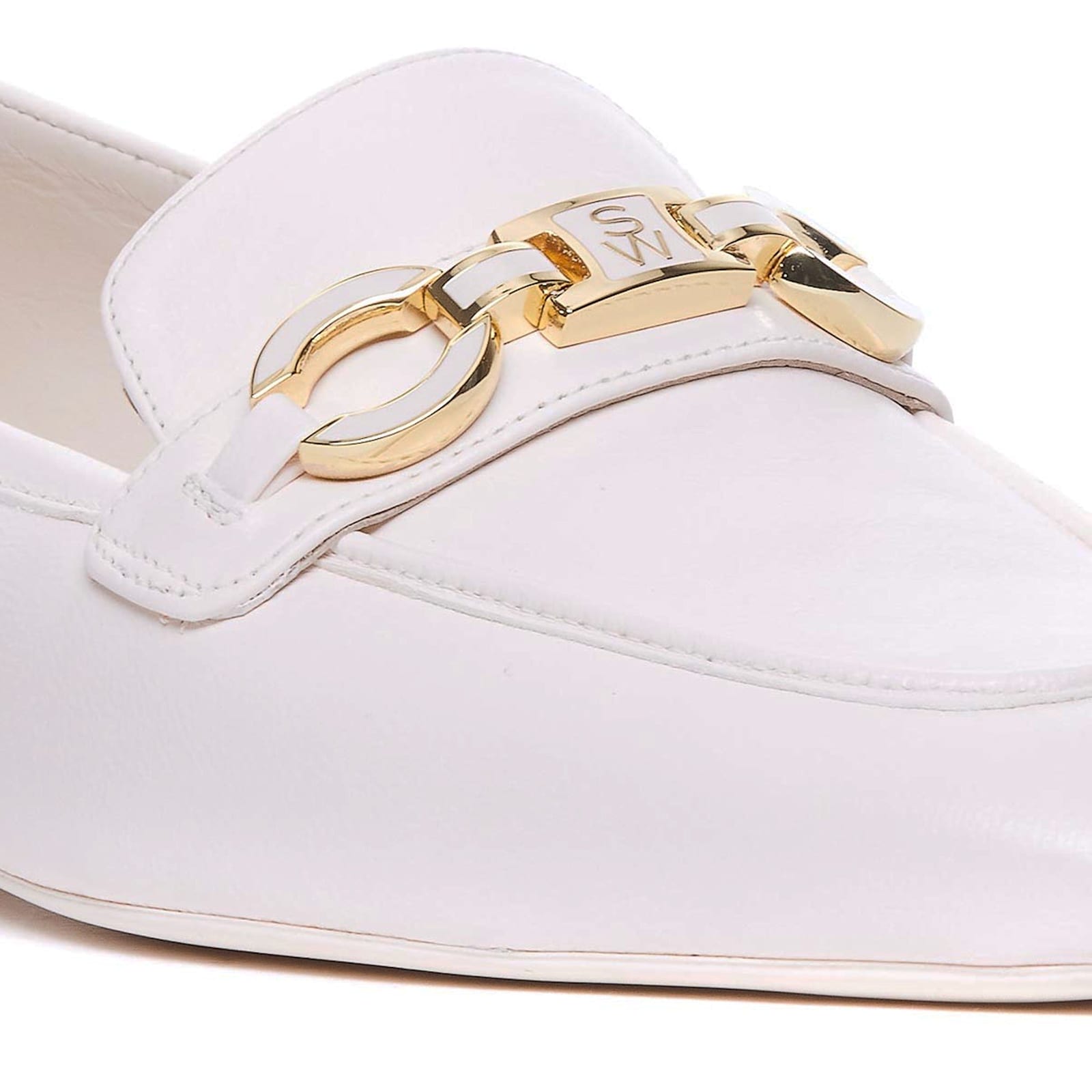 Stuart Weitzman Signature Square Leather Loafers In White