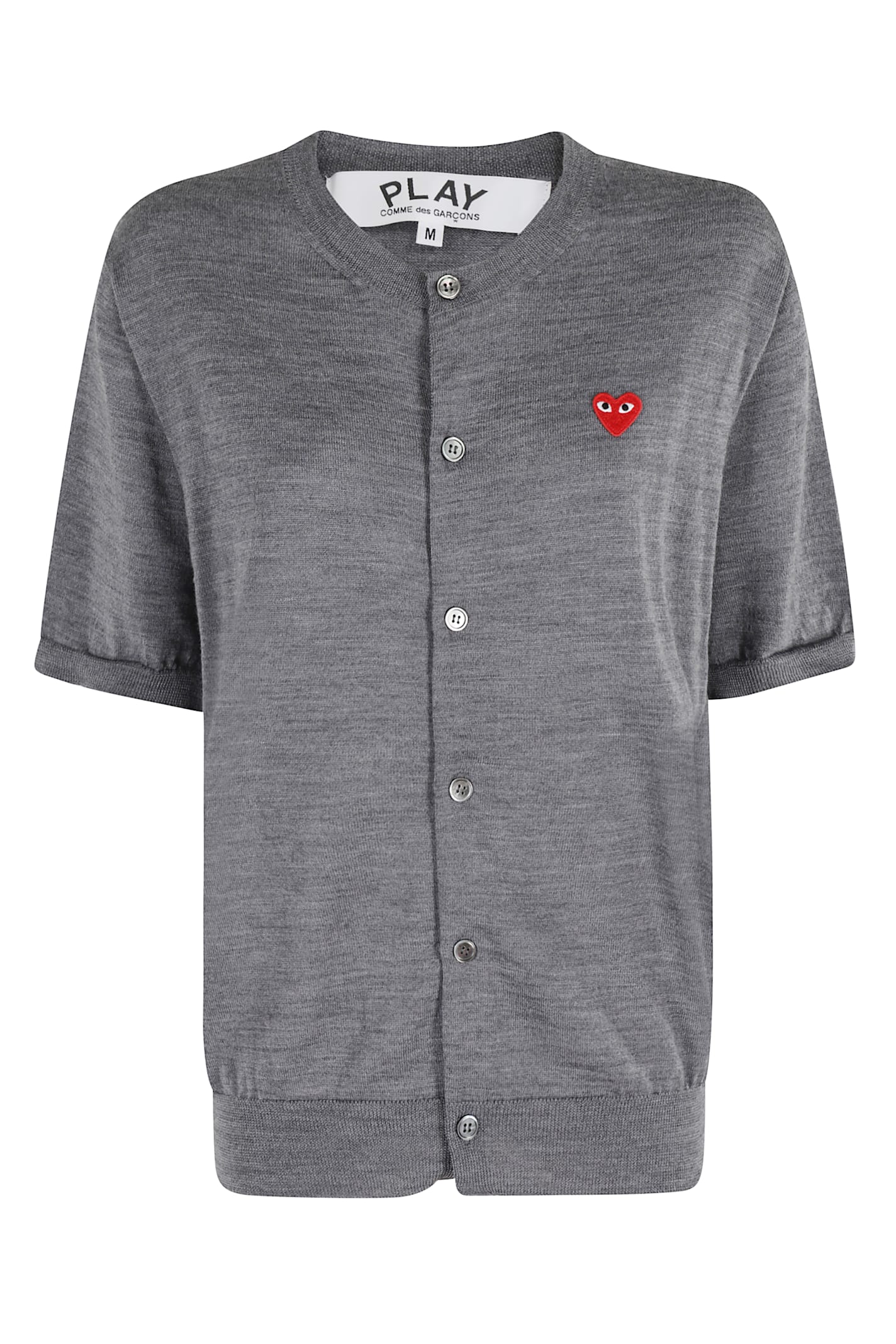 Comme Des Garçons Play Round Neck Red Emblem In Gray