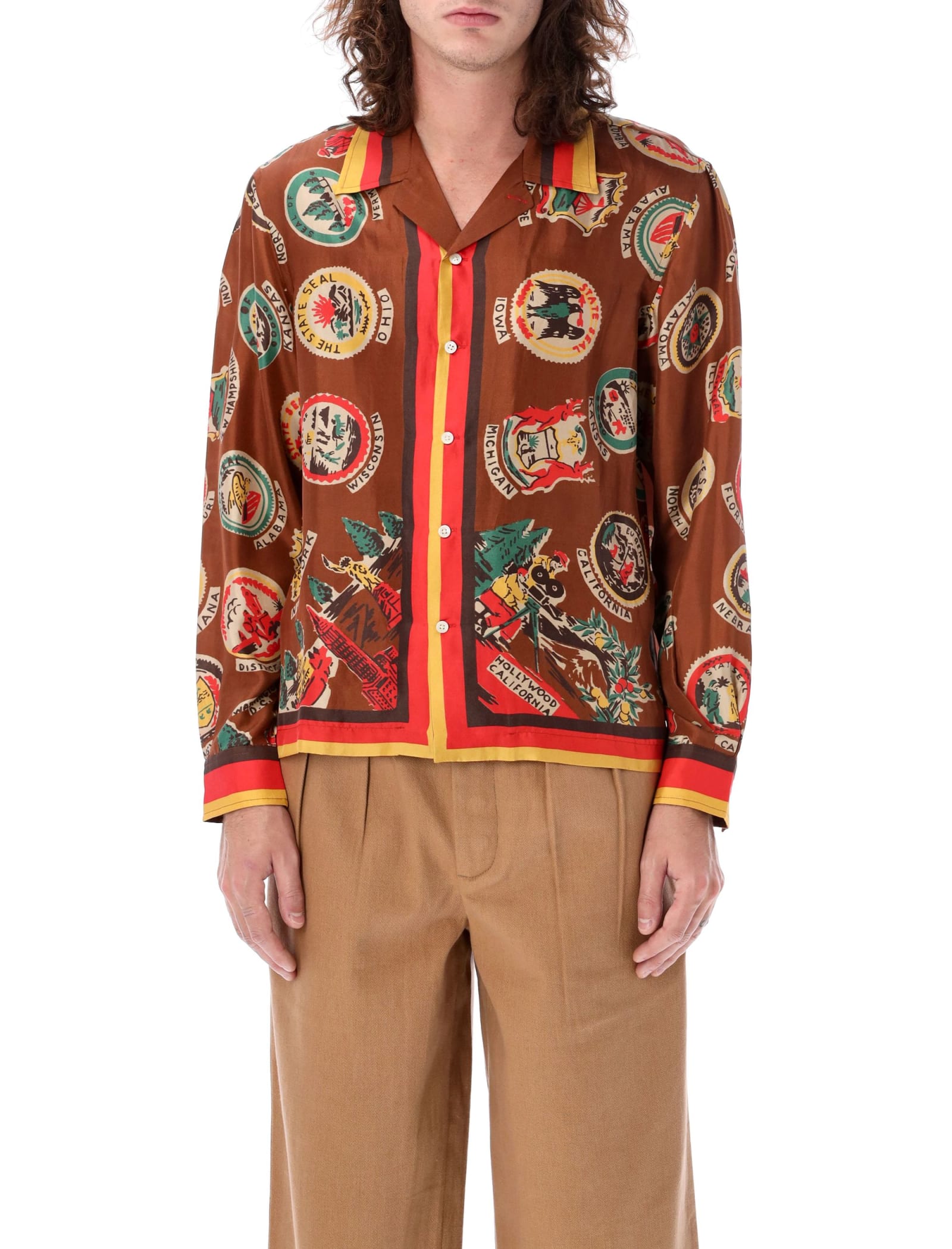 Shop Bode State Seal Long Sleeve Shirt In Multicolor