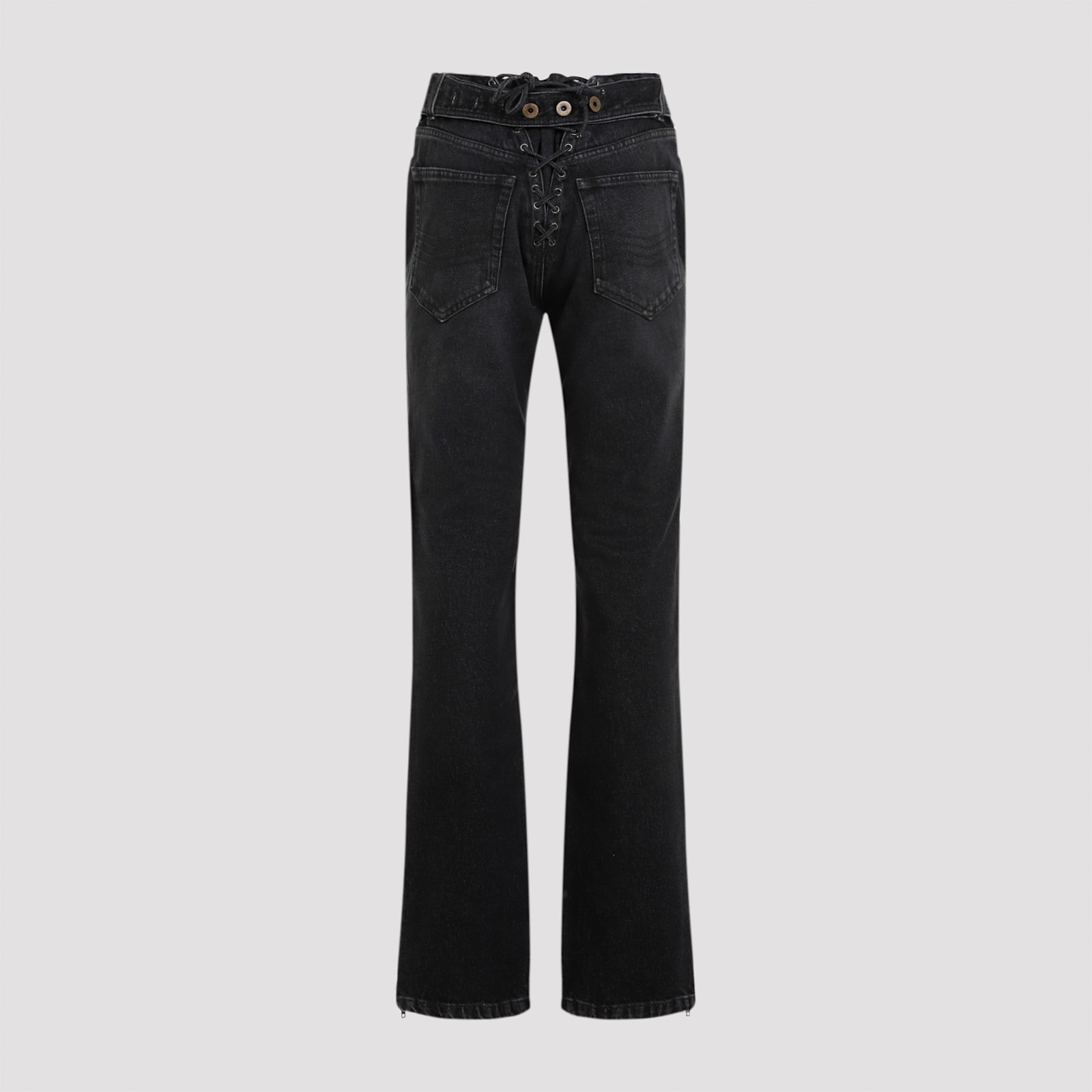 Jean Paul Gaultier Jeans With Padded Inlays And Lace-up In Vintageblack
