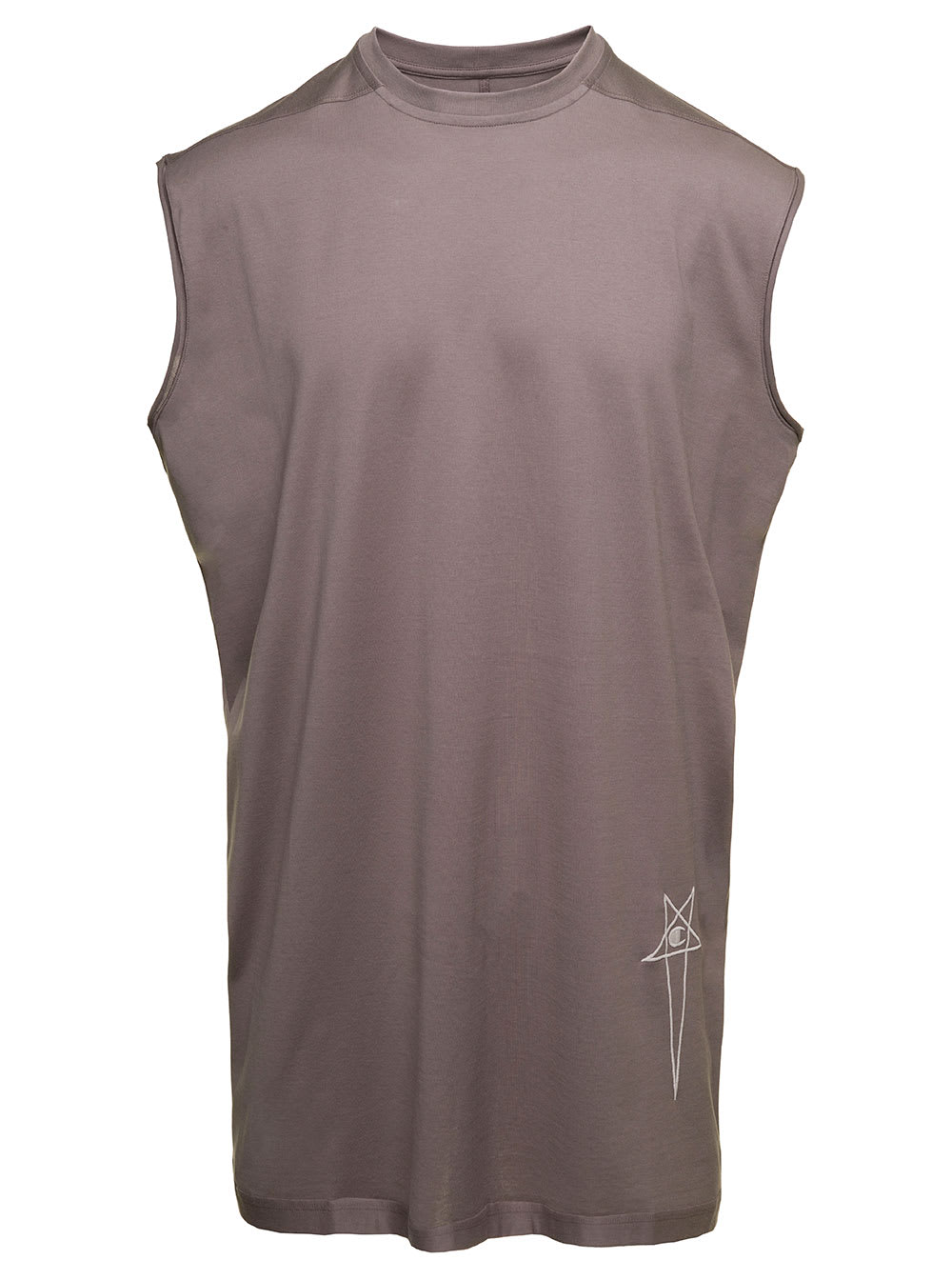 RICK OWENS TARP T GREY SLEEVELESS TOP WITH SMALL PENTAGRAM EMBROIDERY IN COTTON MAN