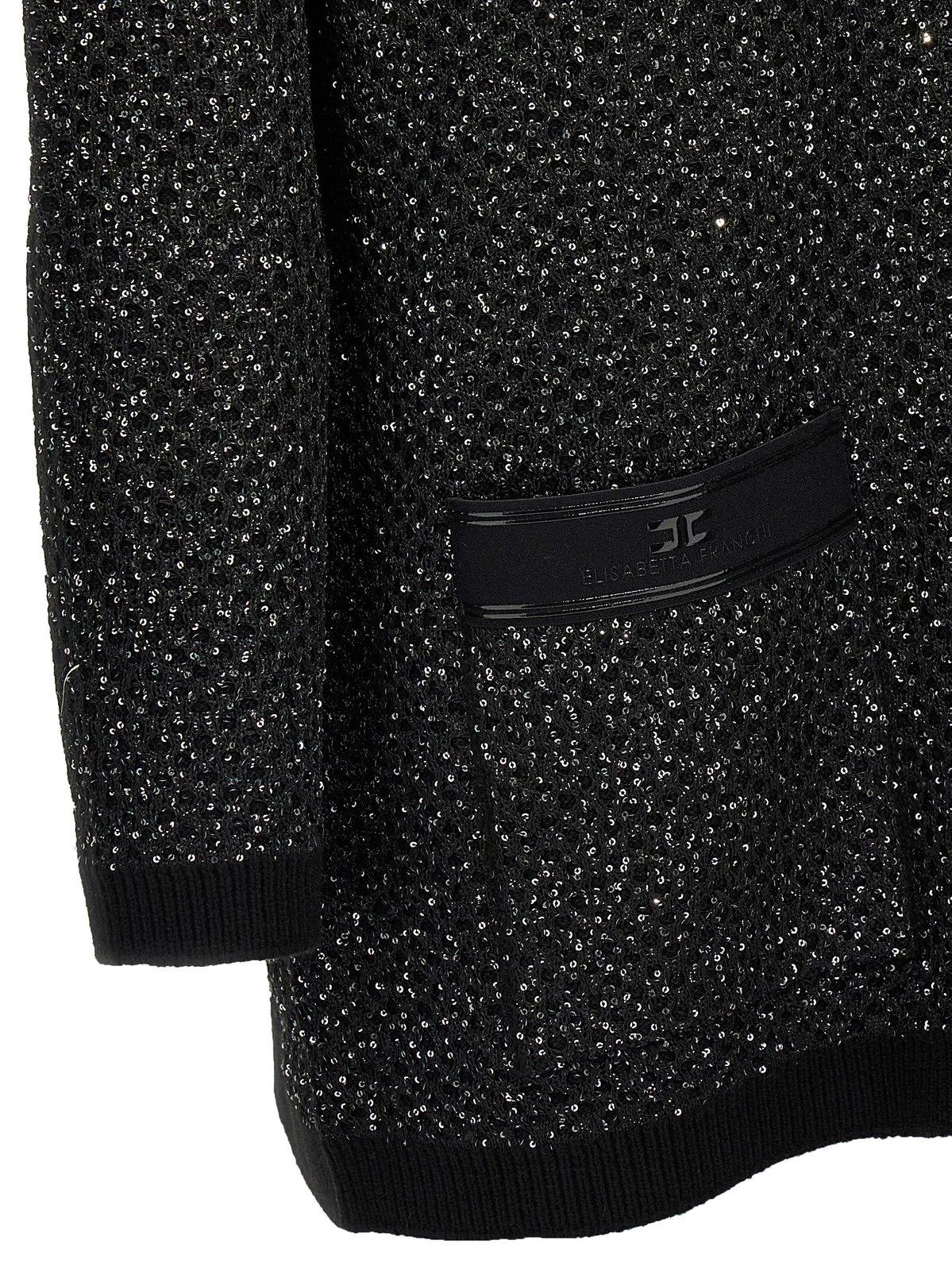 Shop Elisabetta Franchi Sequined V-neck Cardigan In Black