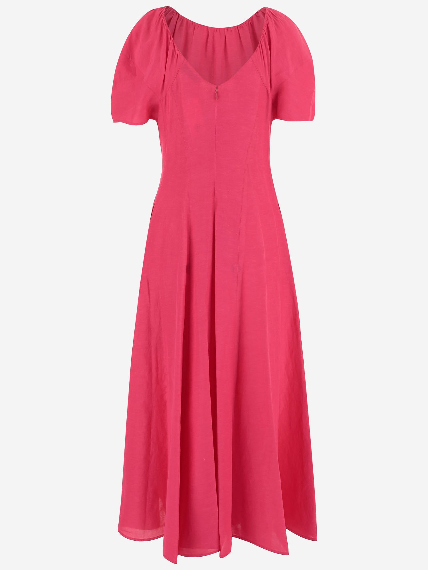 Tory Burch Balloon-sleeved Midi Linen Dress In Pink