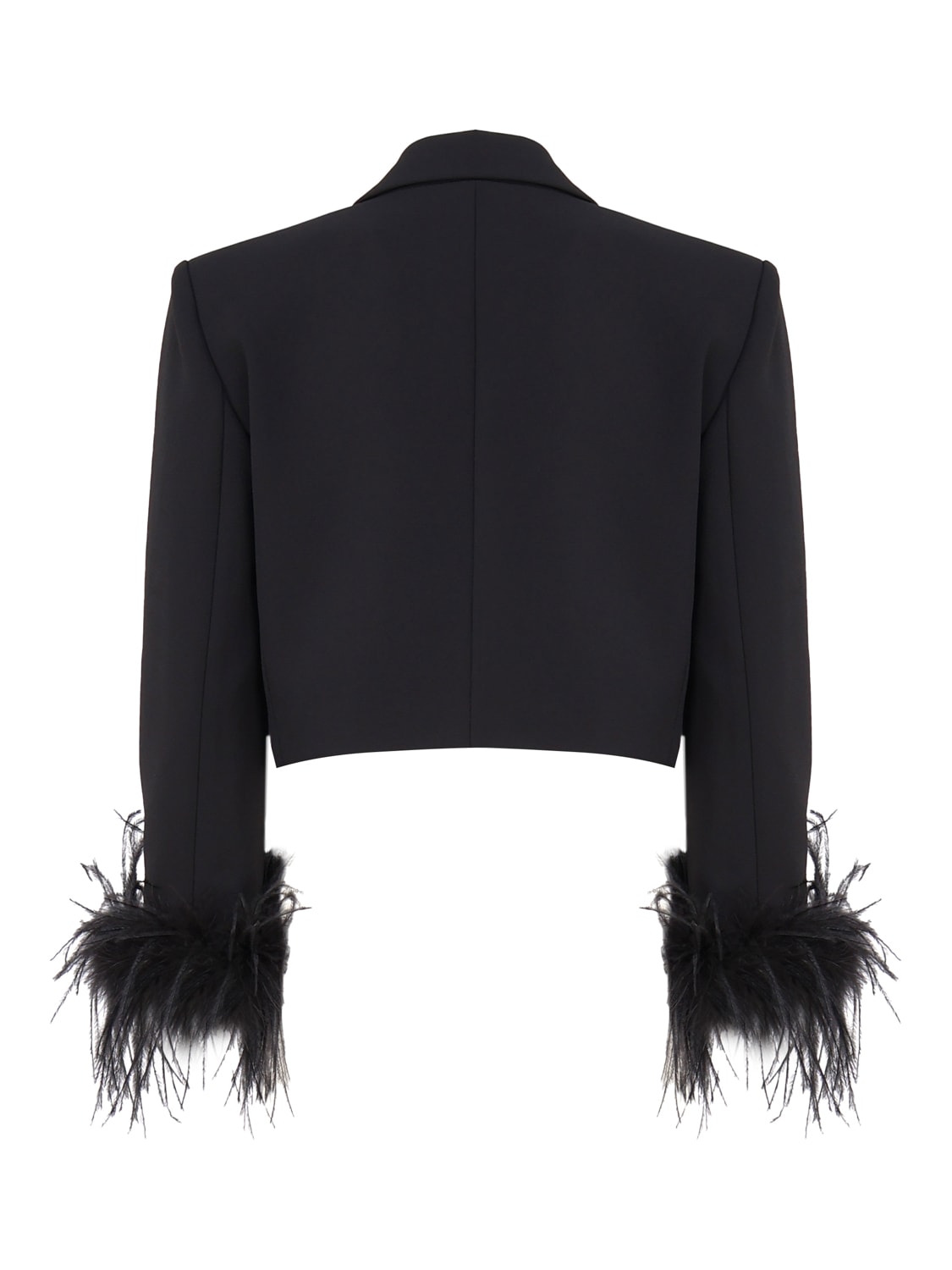 Shop Pinko Crop Blazer With Feathers In Black