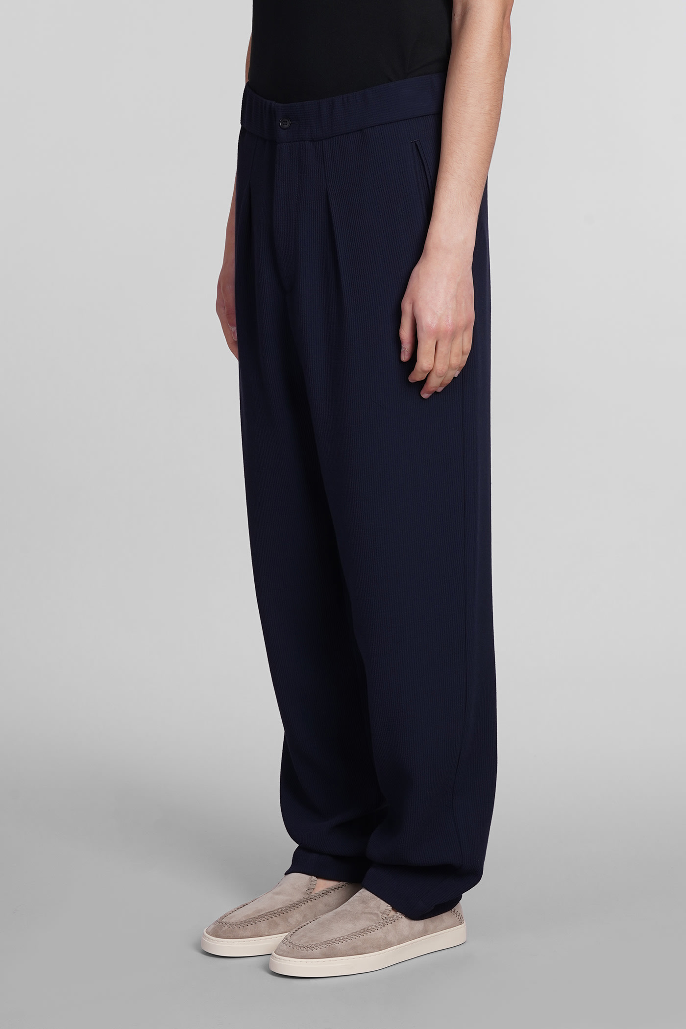 Shop Giorgio Armani Pants In Blue Wool