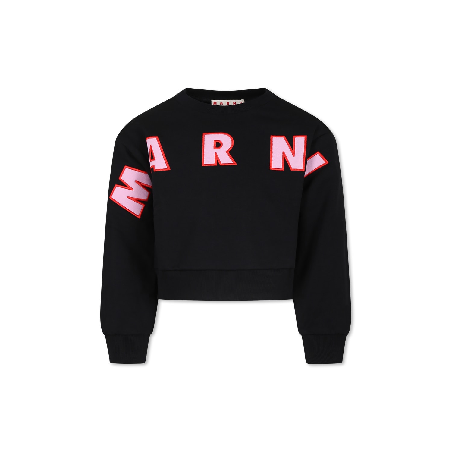 Marni Kids' Black Cropped Sweatshirt For Girl With Logo