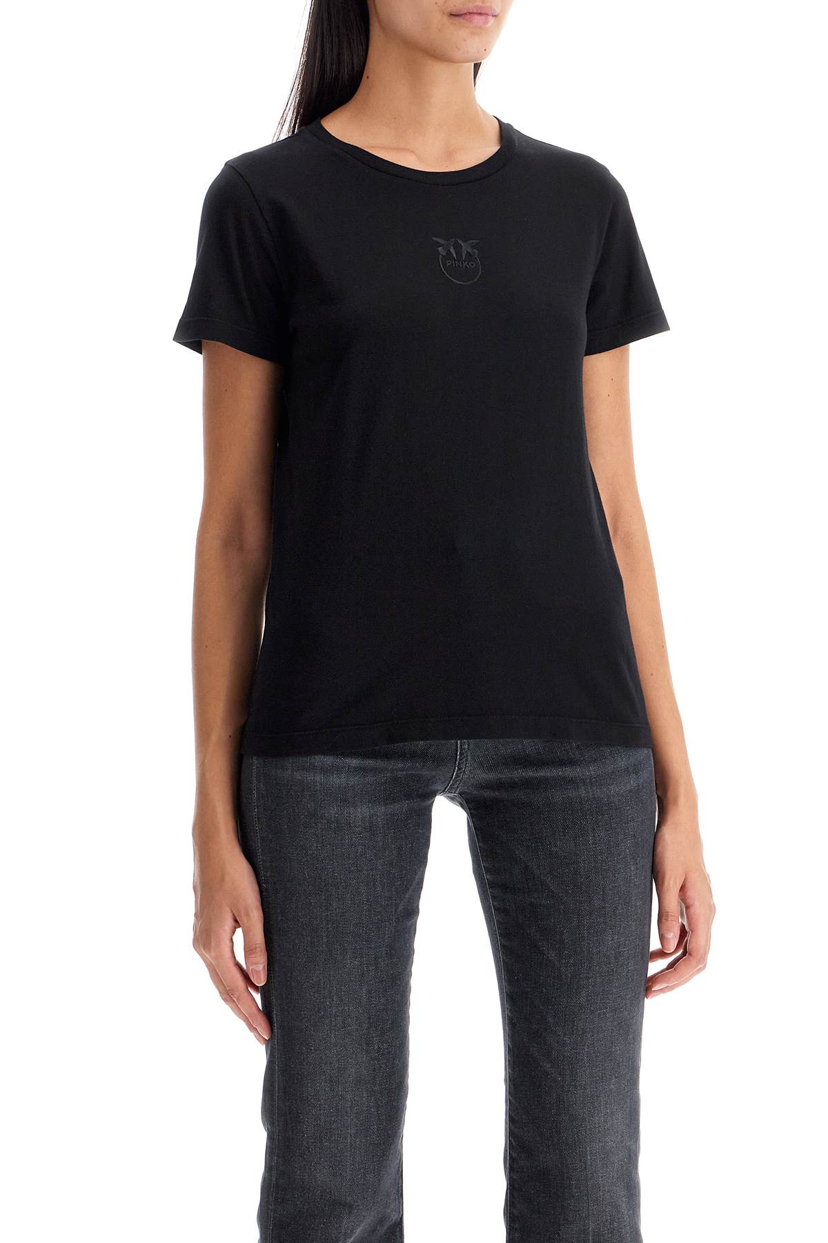 Pinko Logo Embroidered Short-sleeved T-shirt In Nero Limousine (black)