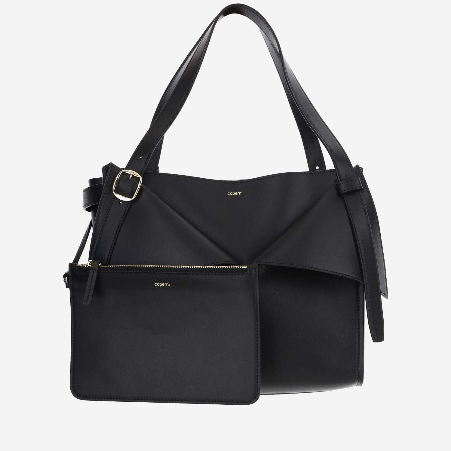 Shop Coperni Cabas Leather Handbag In Black