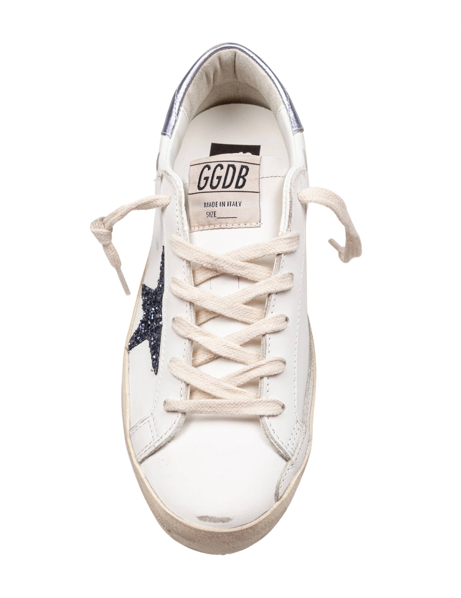 Golden Goose Super Star Leather Upper And Toe Glitter Star Laminated Heel In White