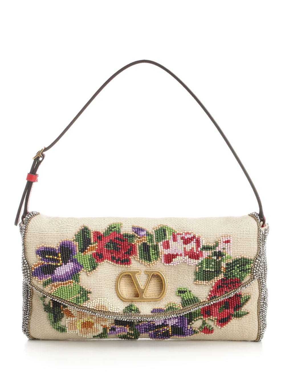 Valentino Small Vain Soft Shoulder Bag Embroidered In Multi