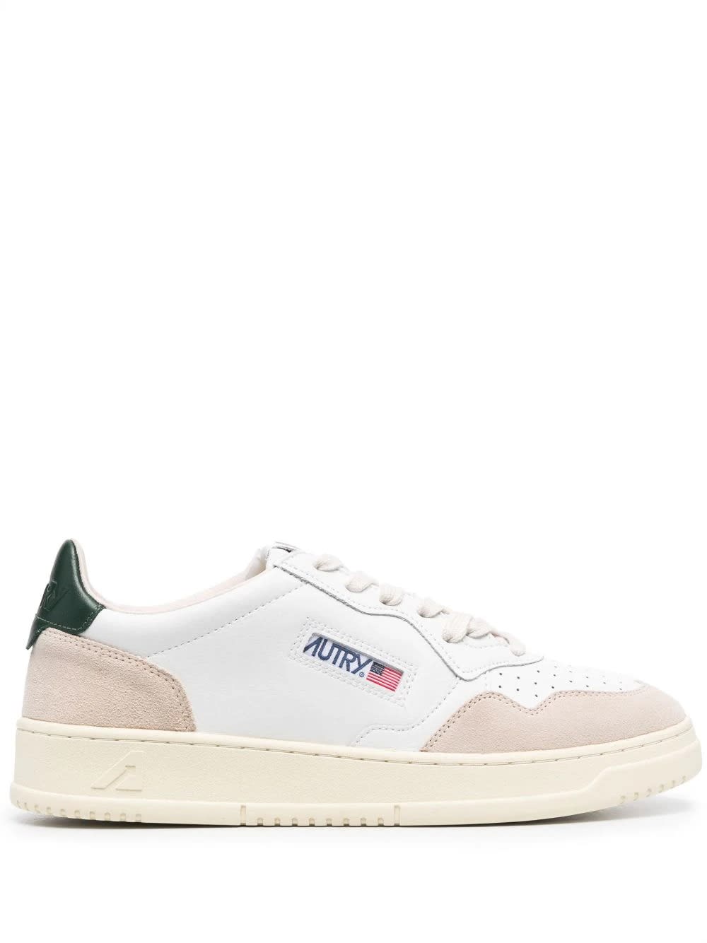 Shop Autry Medalist Low Sneakers In White And Dark Green Suede And Leather