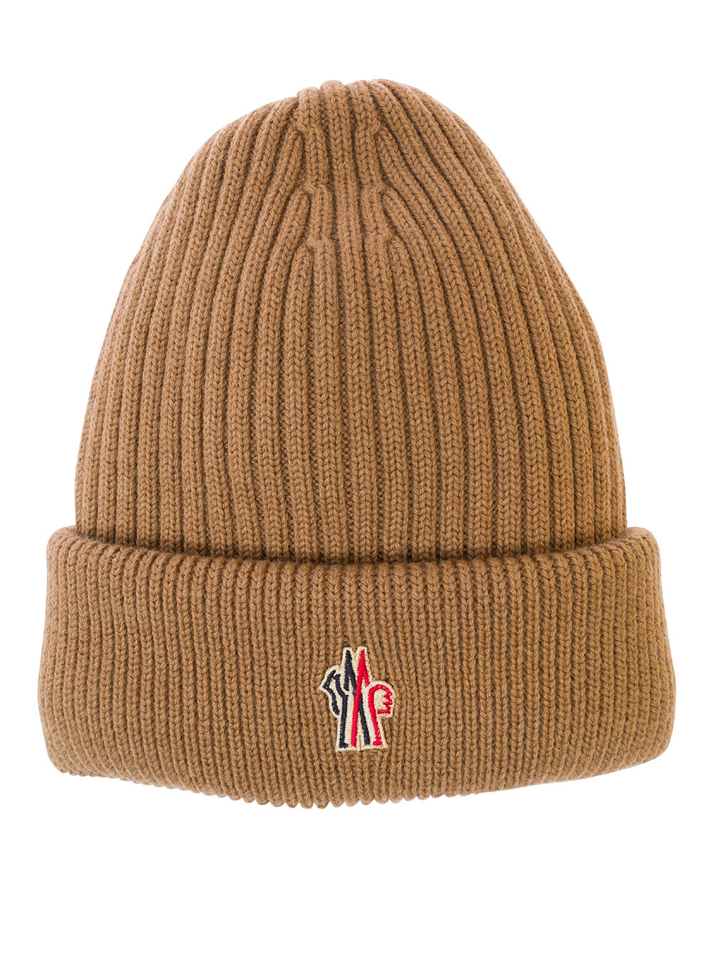 Moncler Beige Beanie With Logo Embroidery In Wool Man