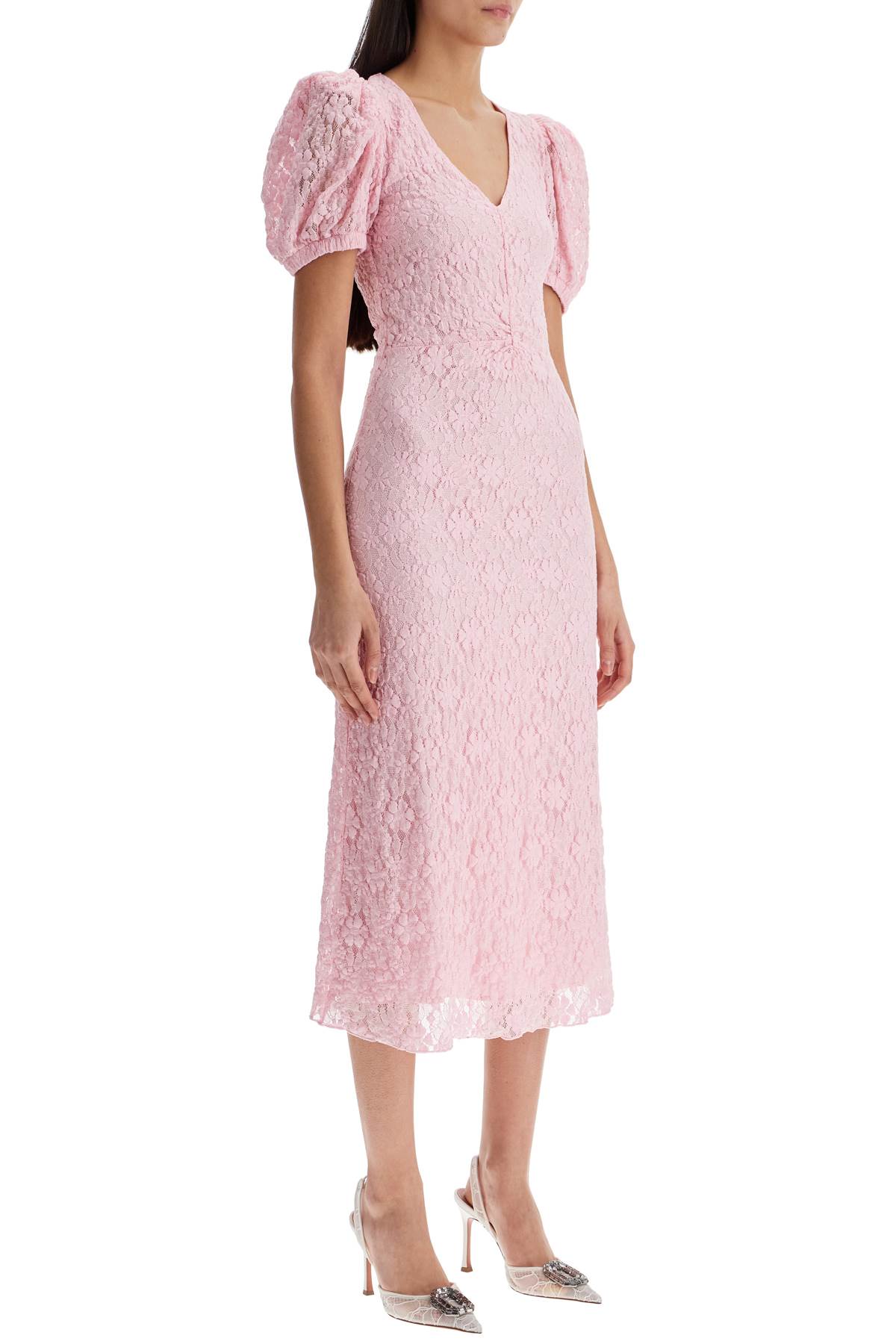 ROTATE BIRGER CHRISTENSEN LACE MIDI DRESS WITH PUFF SLEEVES