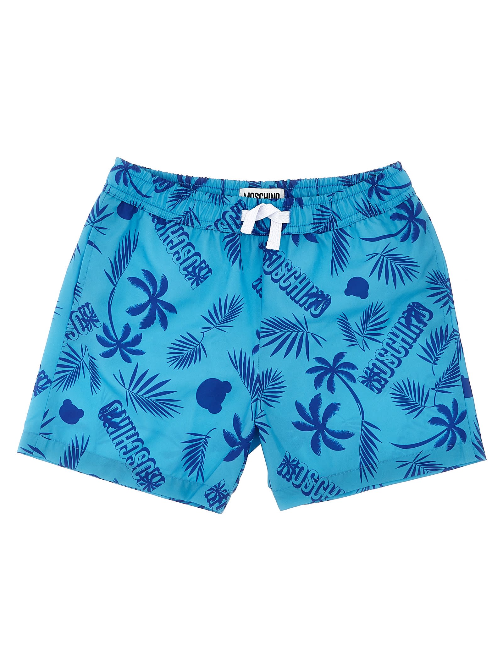 Moschino Kids' All Over Print Swimsuit In Light Blue