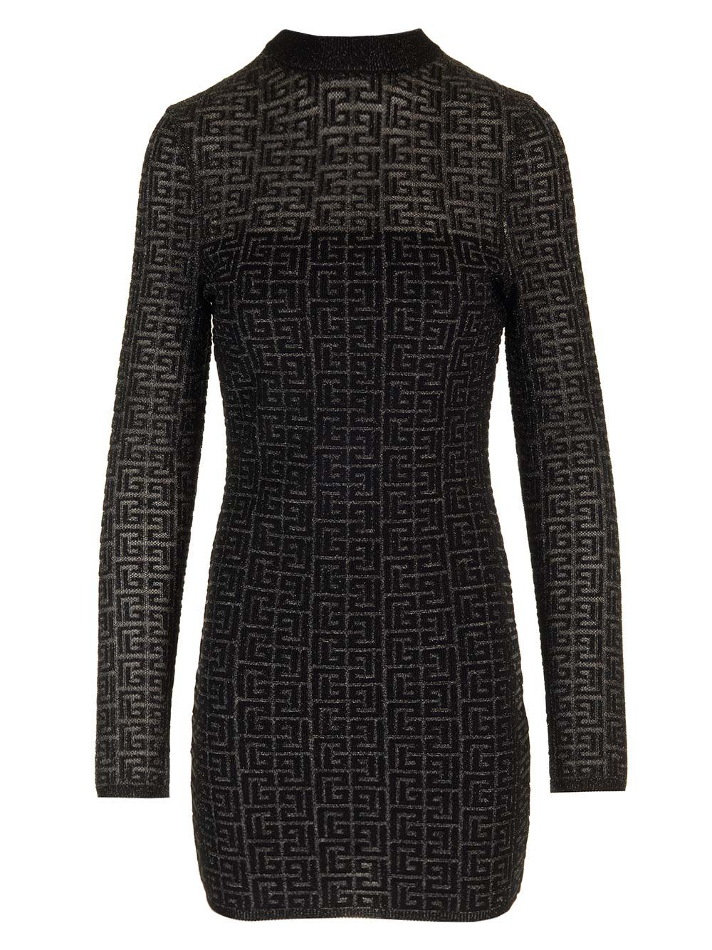 Shop Balmain Pb Monogram Dress Labyrinth In Nero