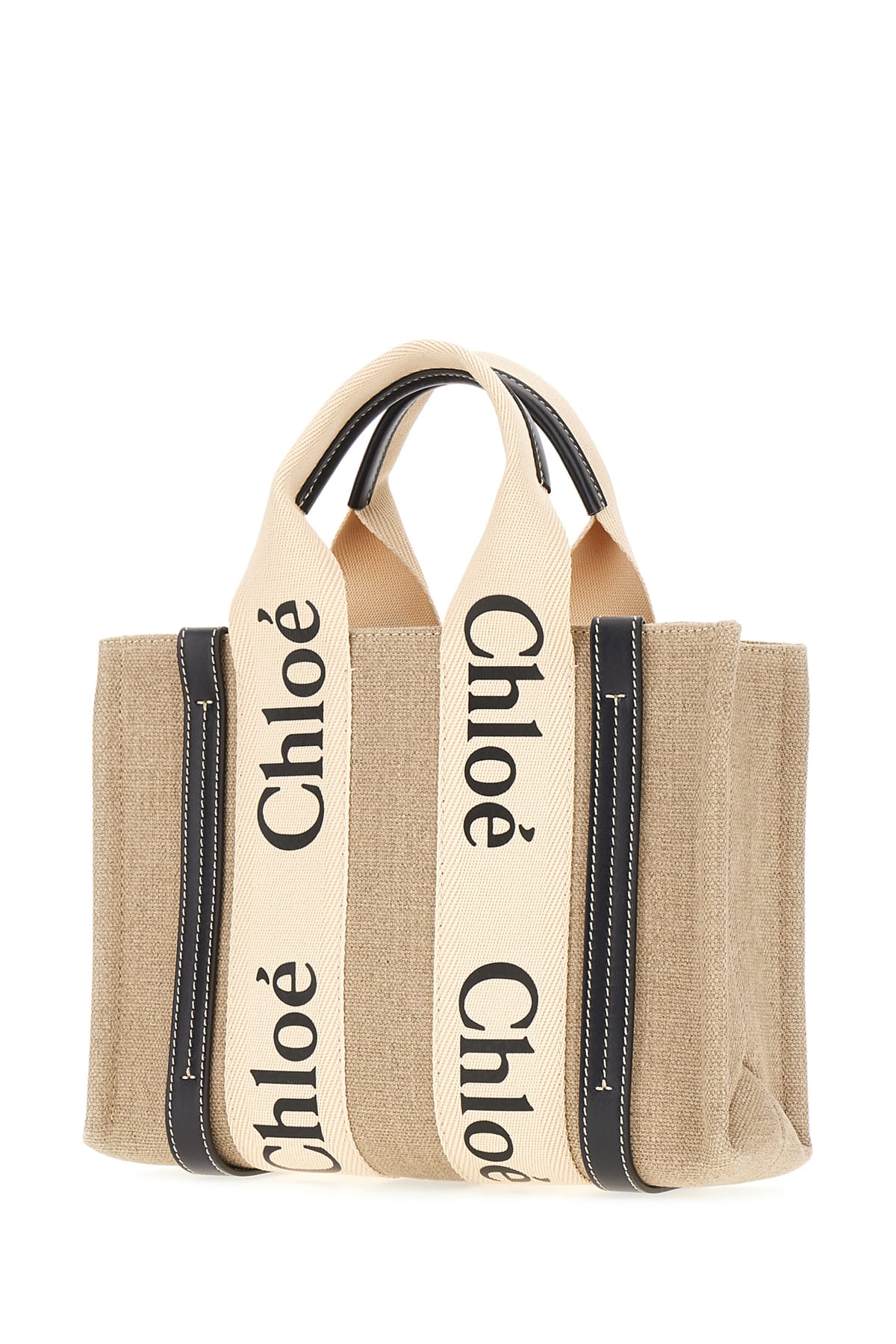 Shop Chloé Sand Linen Small Woody Handbag In 91j