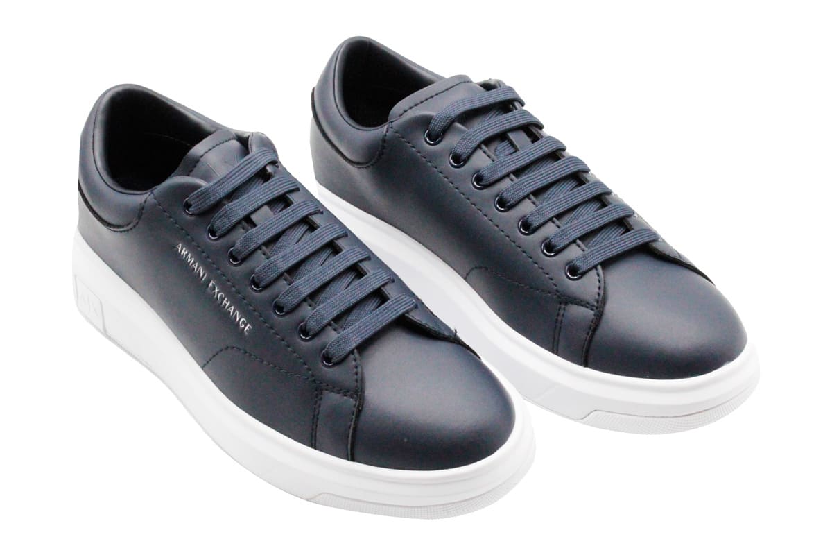 Shop Armani Collezioni Light Sneaker In Soft Leather With White Sole In Blue