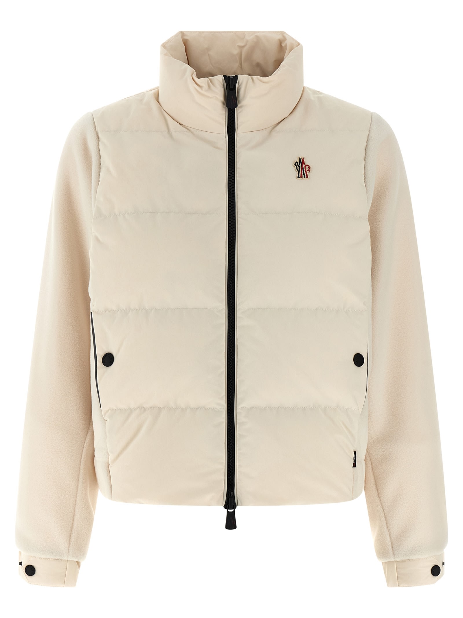 Moncler High Collar Fleece Pullover With Elastic Hem In White