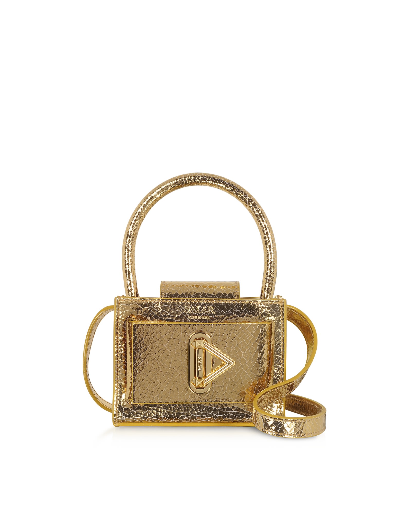 Salar Loulou Crackle Gold Leather Top Handle Bag