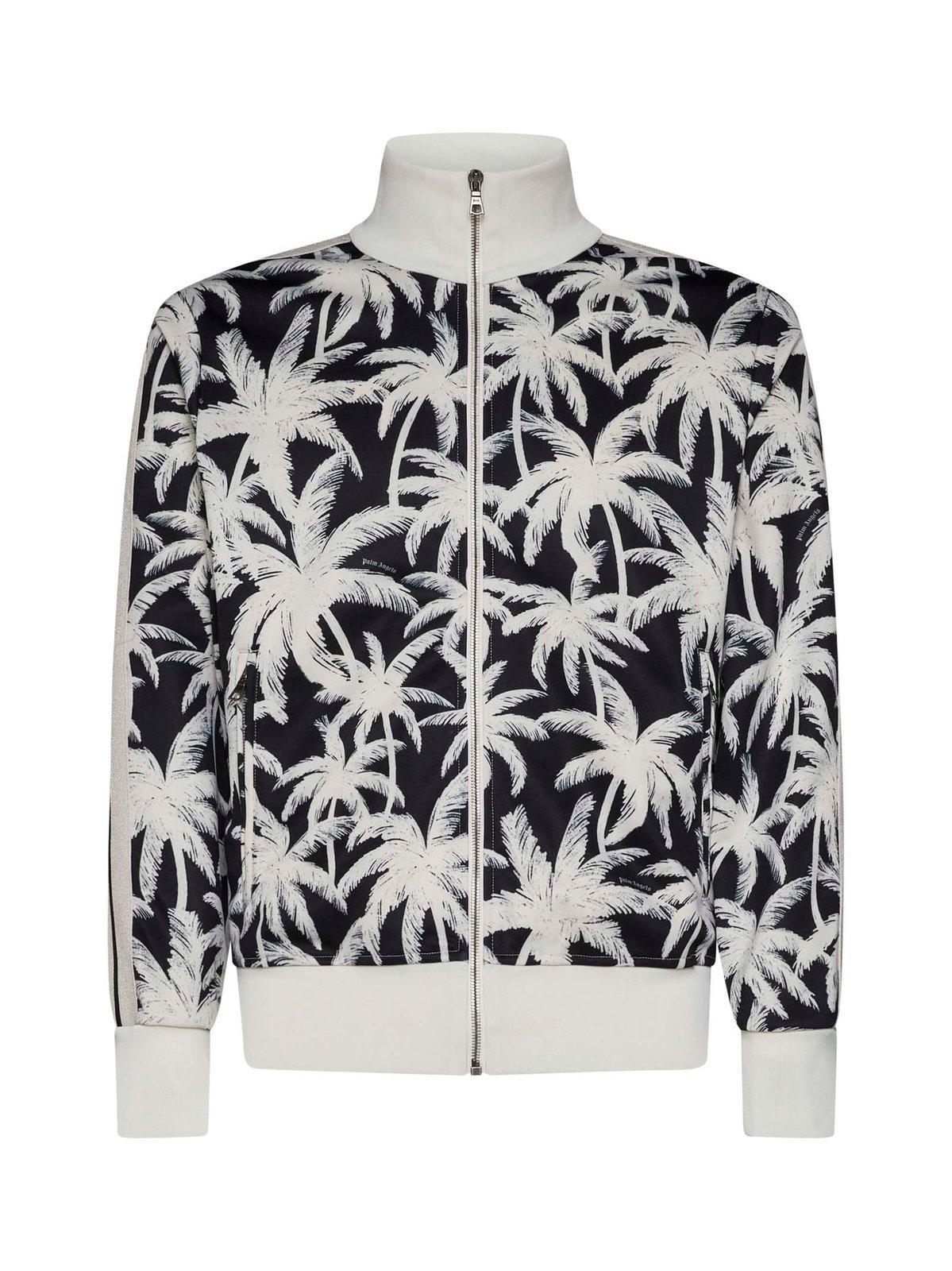 Shop Palm Angels Palm-printed Side Stripe Detailed Track Jacket In Black/white