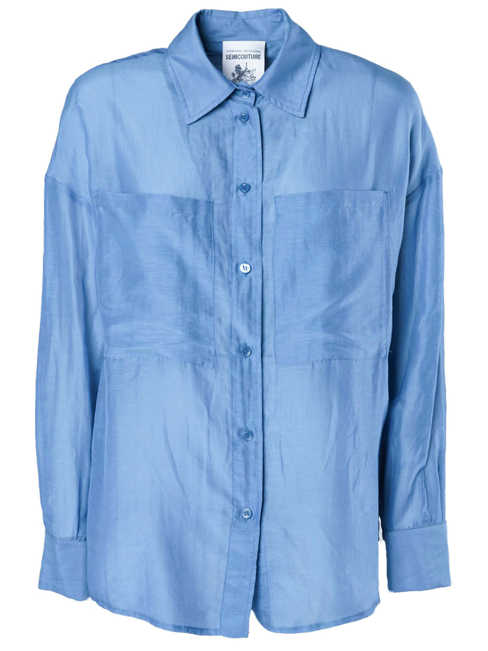 Shop Semicouture Blue Silk Blend Shirt