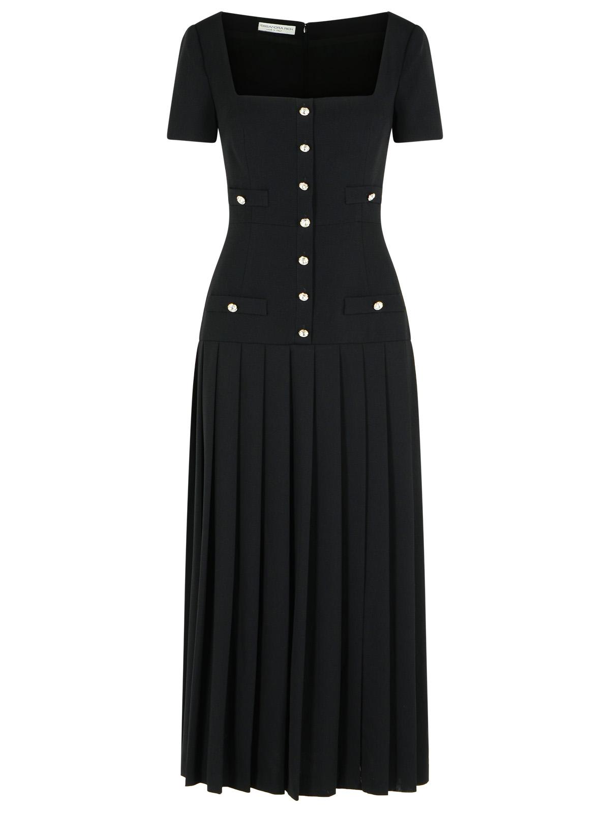 Alessandra Rich Wool Dress With Button Detailing In Black