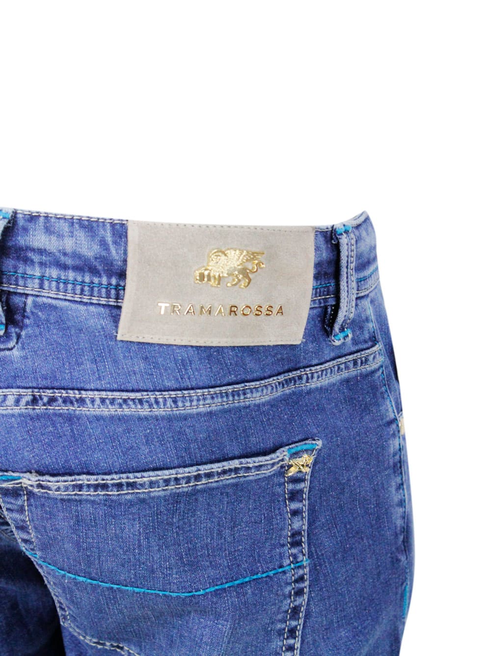 Shop Sartoria Tramarossa Leonardo Zip Trousers In 5-pocket Stretch Selvedge Denim With Tailored Stitching In Contrasting Colo