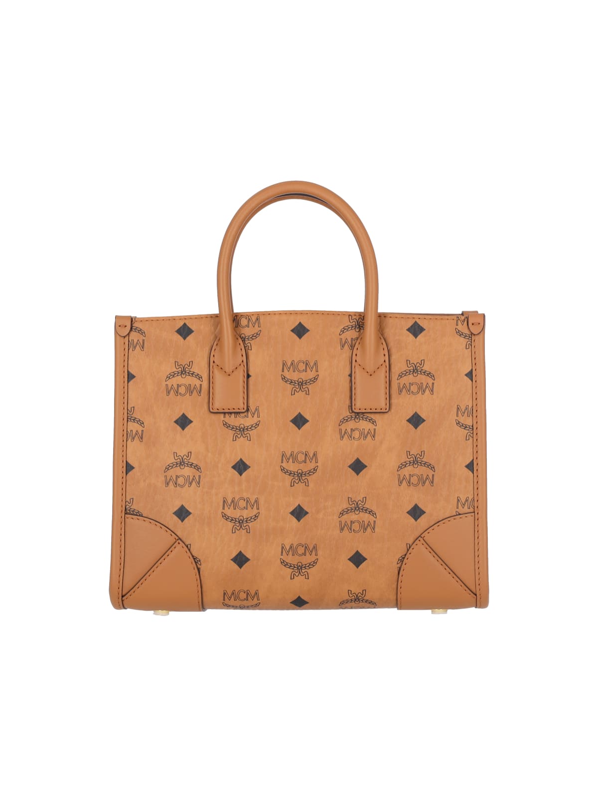 Shop Mcm Small Tote Bags München In Brown