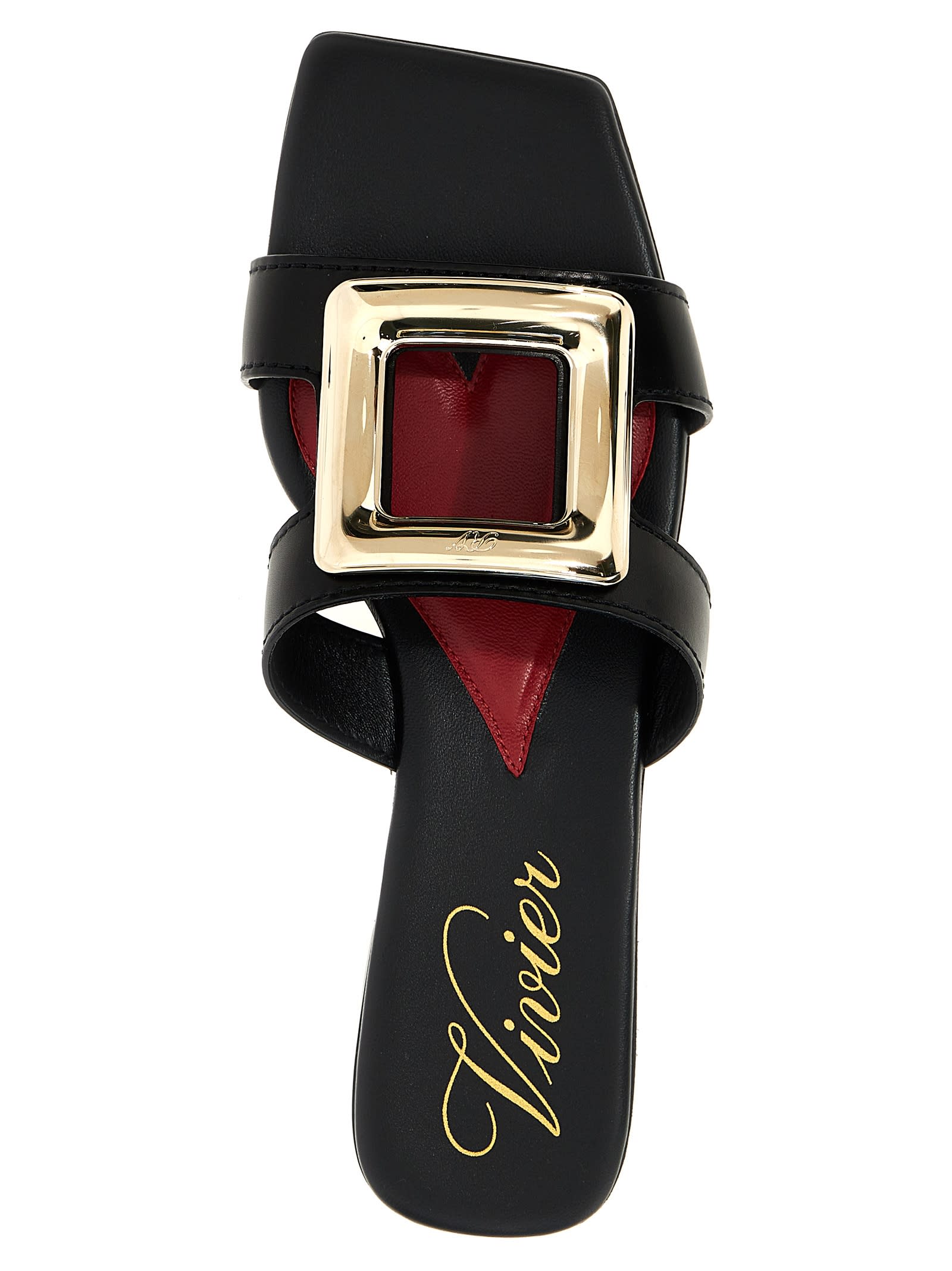 Shop Roger Vivier New Metal Buckle Mule Sandals In Black