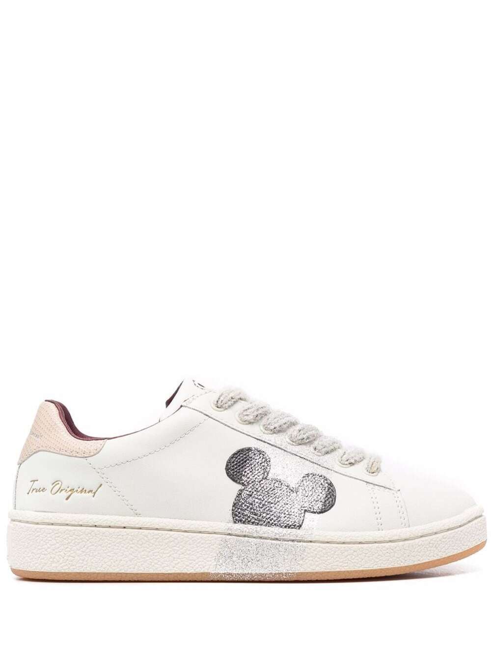 M.O.A. master of arts White Leather Sneakers With Side Mickey Mouse Spray Detail