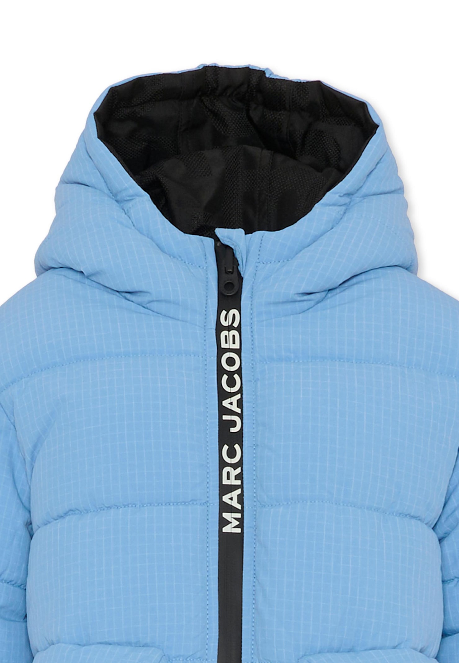 Marc Jacobs Reversible Light Blue Down Jacket For Boy With Logo In Blue