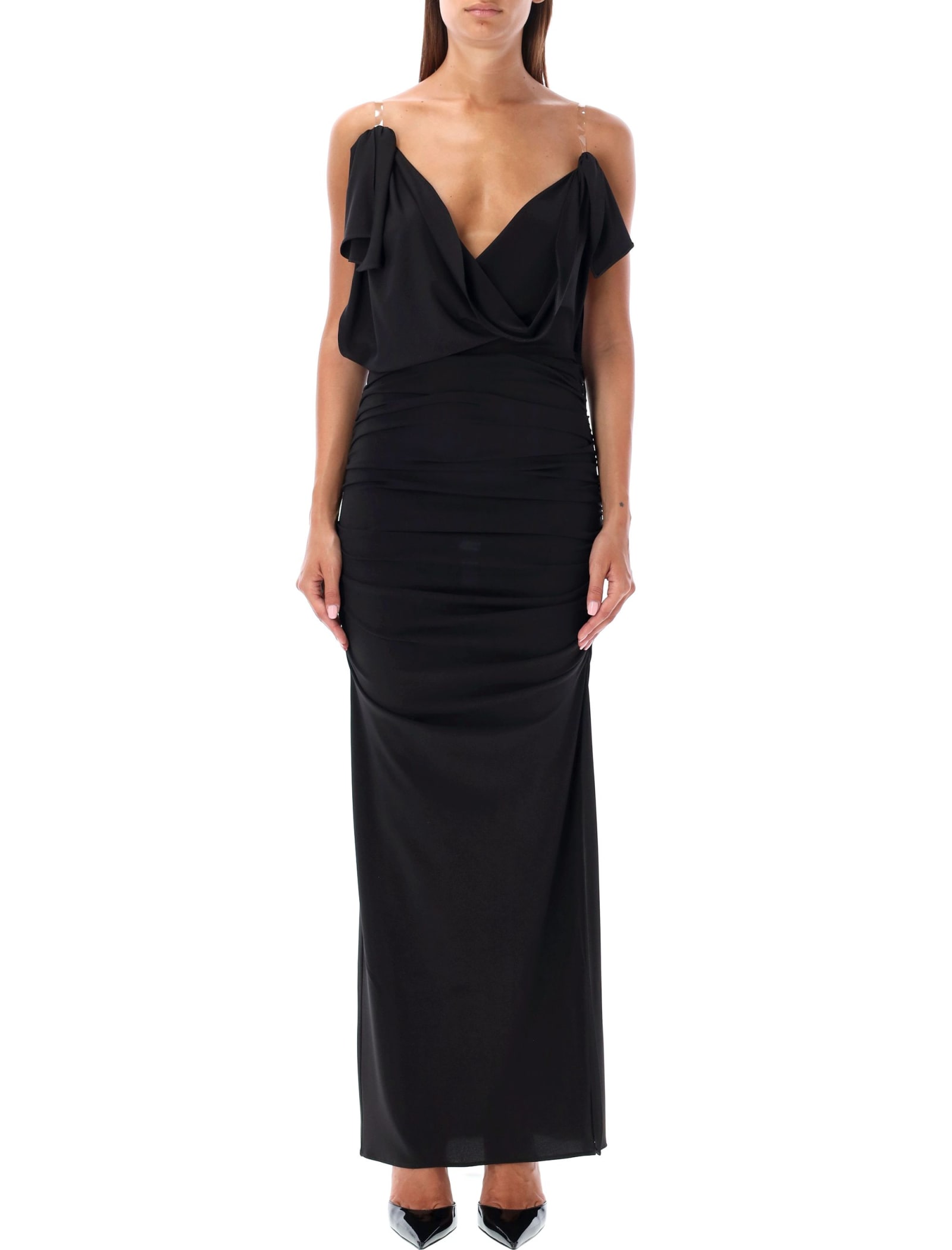 Shop Attico Long Dress Jersey In Black