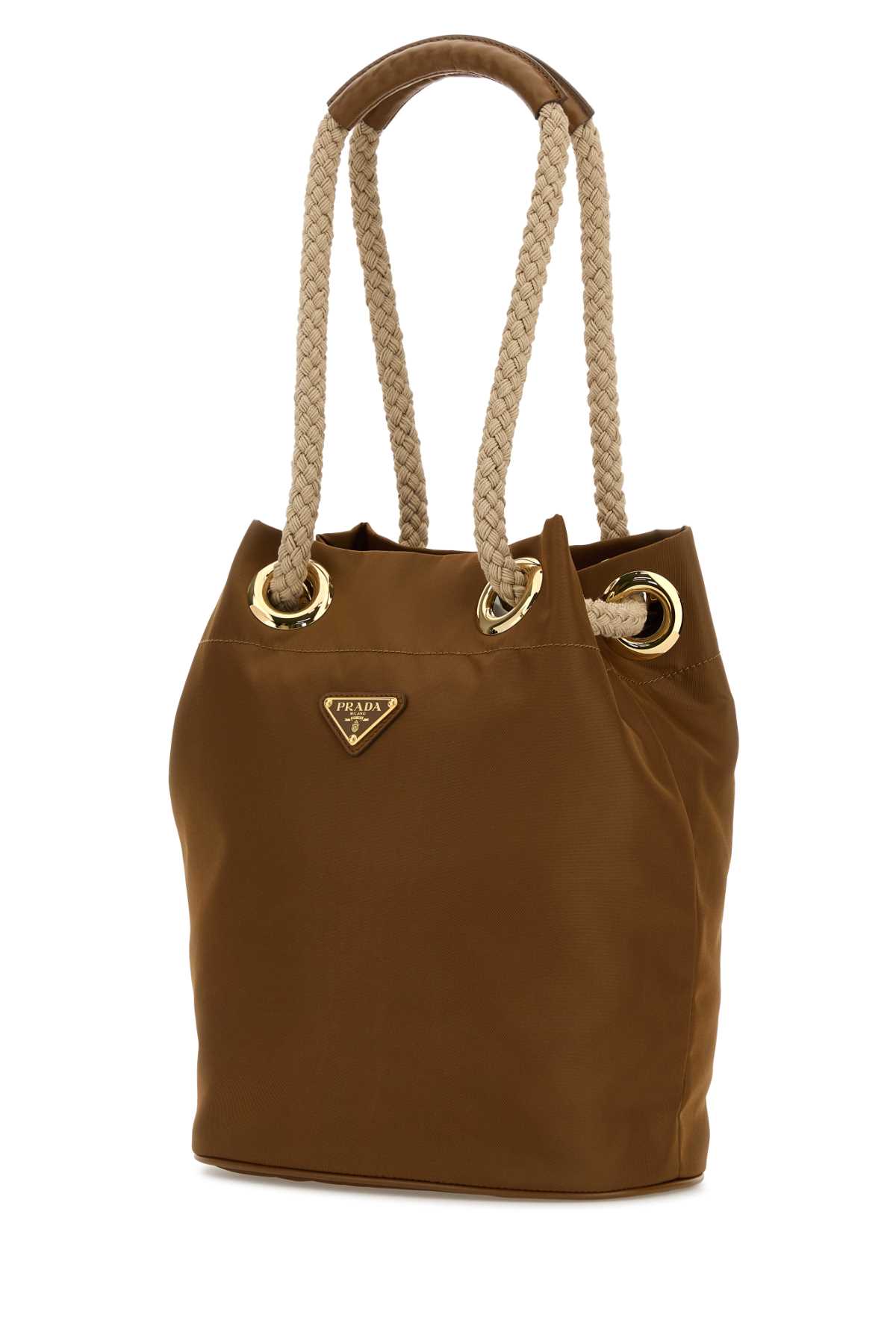 Prada Re-nylon Mariner Bucket Bag With Braided Handles In Brown