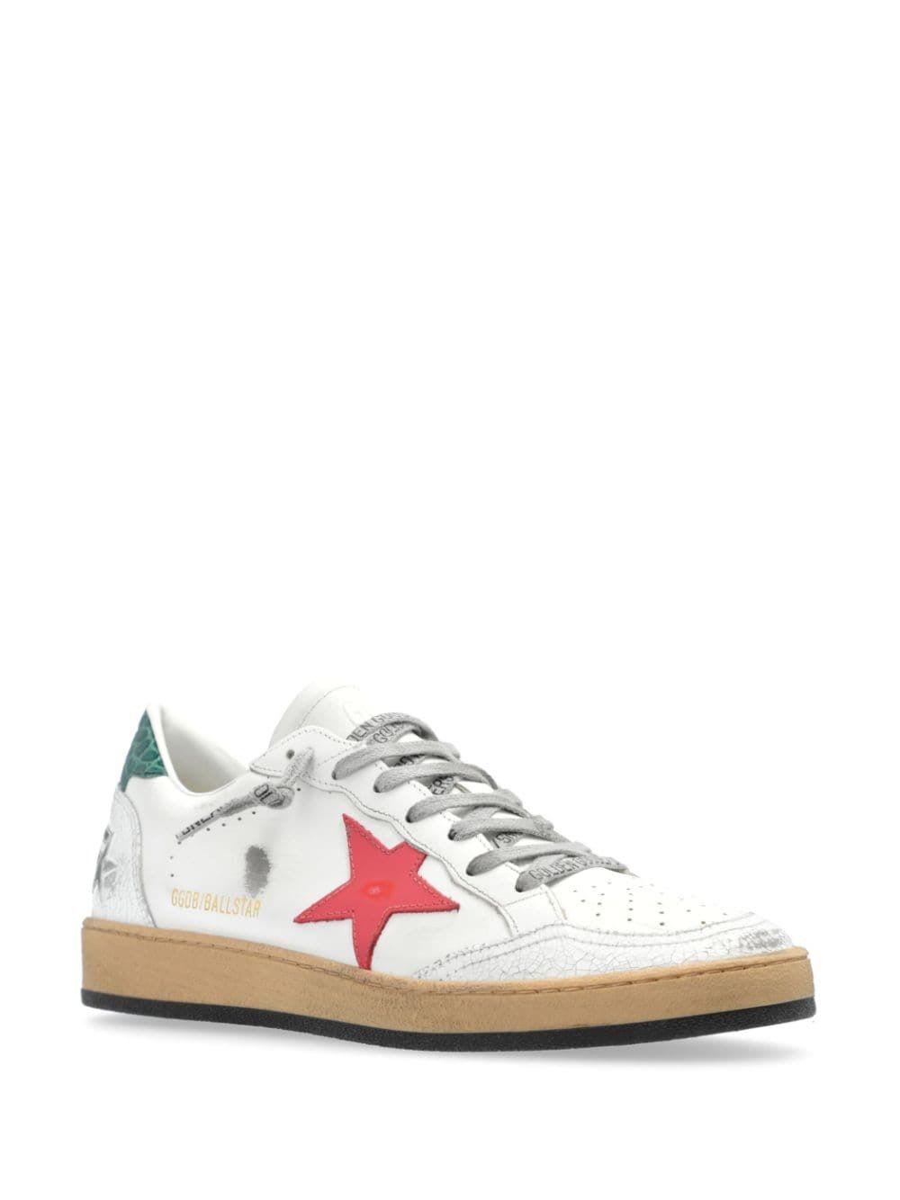 Shop Golden Goose Ballstar Leather Upper And Star Crack Toe And Spur Cocco Printed Heel In White Mineral Red Green