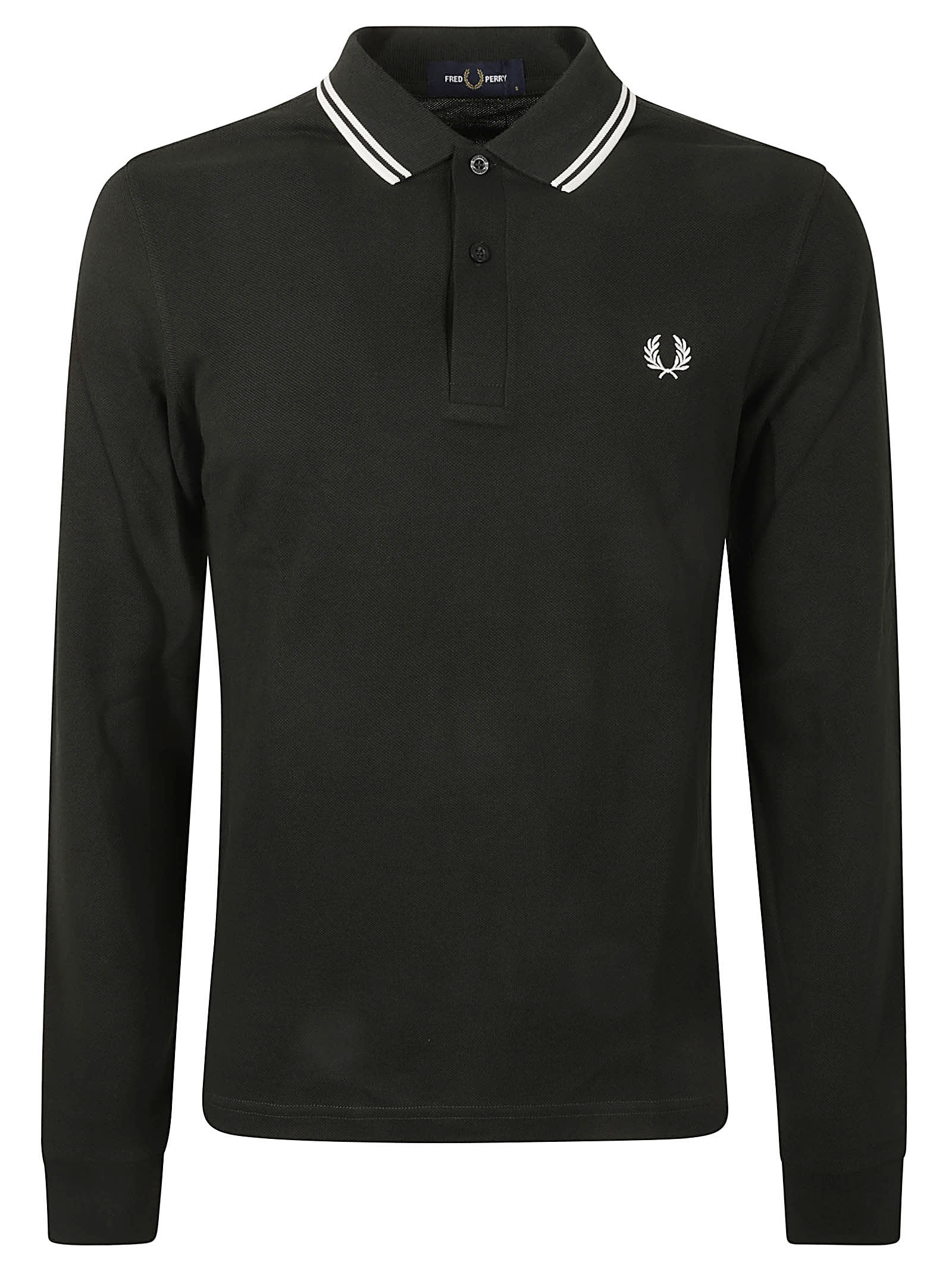 Fred Perry Authentic Long Sleeved Twin Tipped Polo Black In Nightgreen/snwht