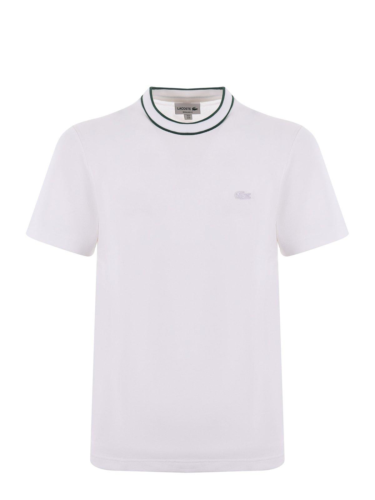 Lacoste Stripe-collar Piqué Short-sleeved T-shirt In Blanc