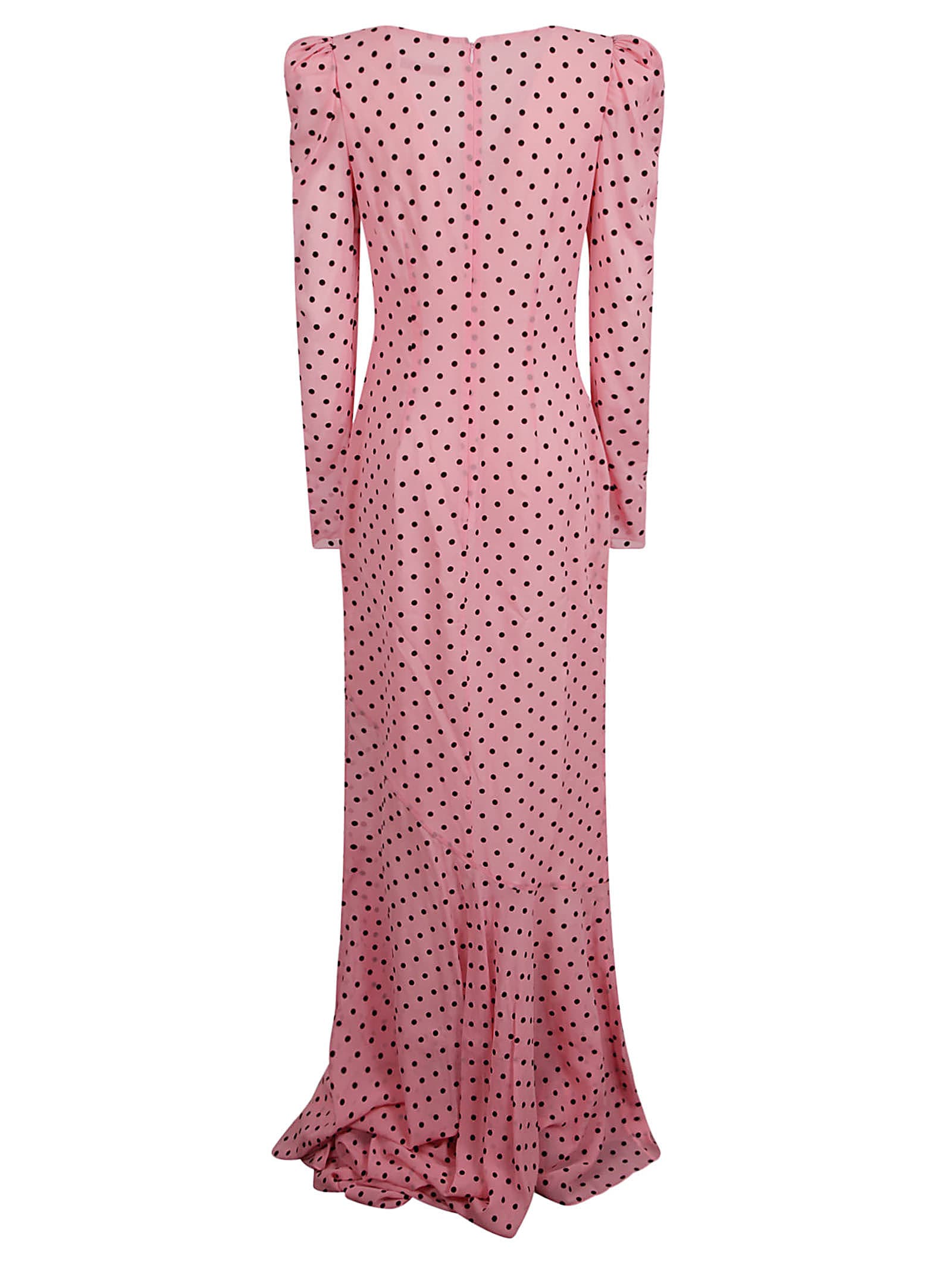 Shop Alessandra Rich Flocked Polka Dot Georgette Gown In Pink/black