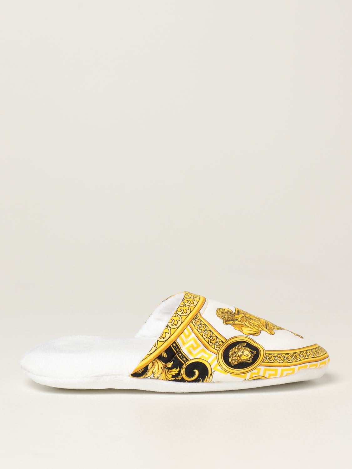 Buy Versace Home Flat Shoes Versace Home Slipper In Cotton With La Coupe Des Dieux Print online, shop Versace shoes with free shipping