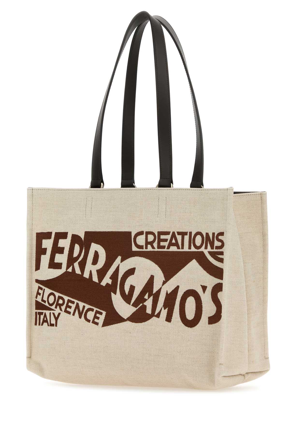 Shop Ferragamo Sand Canvas Shopping Bag In Testadimoro
