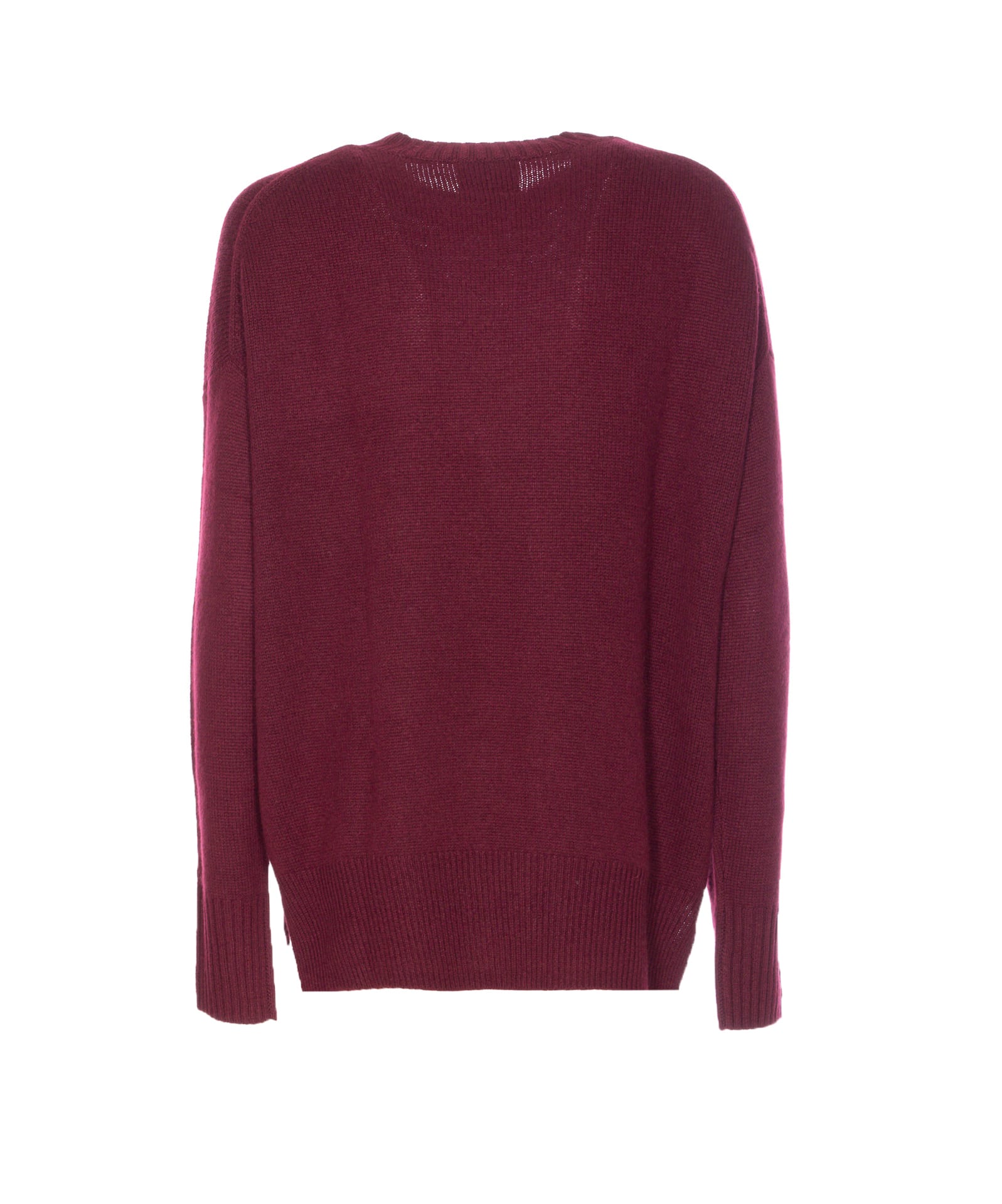 Allude Crew-neck Ribbed-knit Sweater In Burgundy