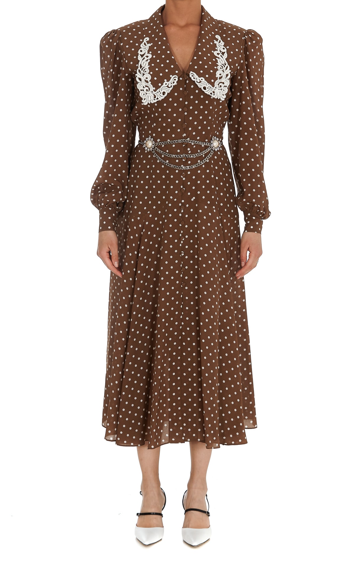 Alessandra Rich Polka Dot Dress With Embroidered Collar