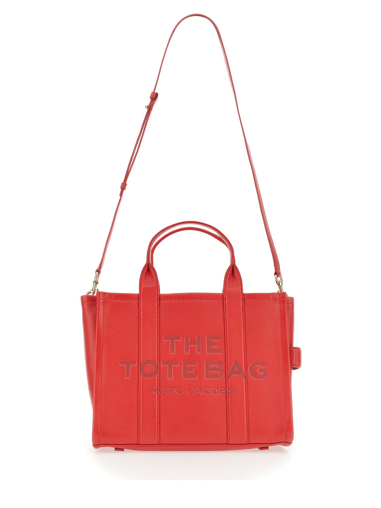 Shop Marc Jacobs The Leather Medium Tote Bag In Rosso